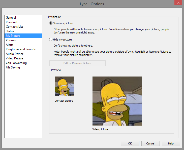 Notice the 'Edit or Remove Picture' is greyed out.