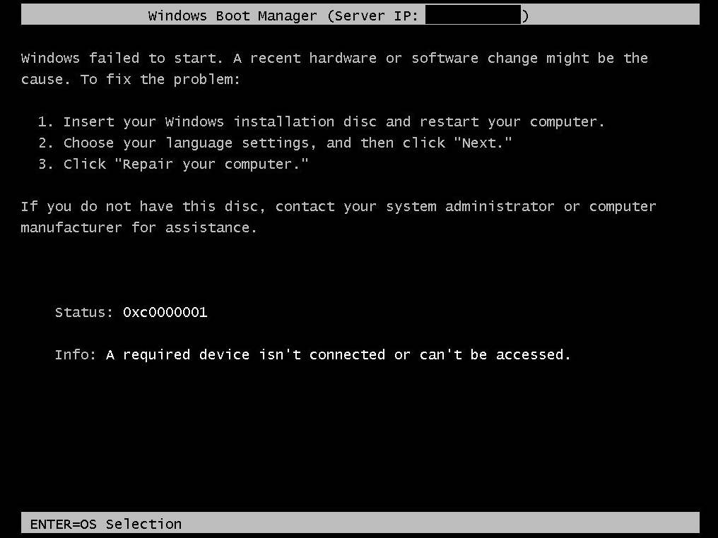 Windows Boot Manager Error 0xC0000001